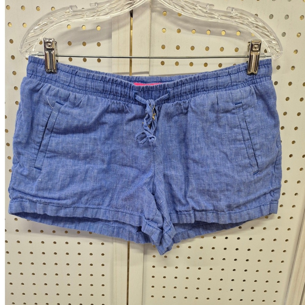 Lilly Pulitzer Blue Linen Drawstring Shorts Starfish Charm Size Medium